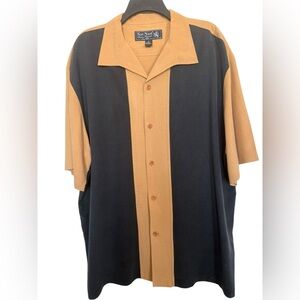 Nat Nast Black and Tan Vertical Panel Camp Shirt 100% Silk